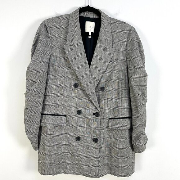 Joie Tomika Ruched Sleeve Blazer Jacket Women Size 12 Caviar Multi MSRP$398 - Picture 3 of 12